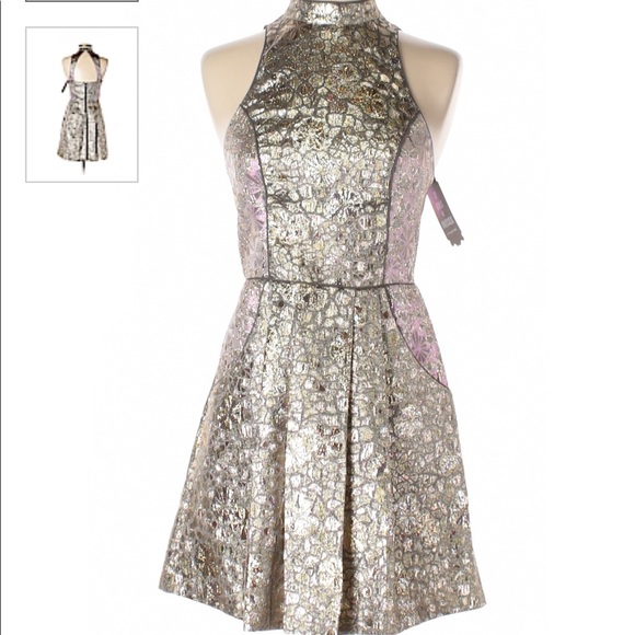 Pink and gold glittery floral urban outfitters cocktail dress - Picture 1 of 11